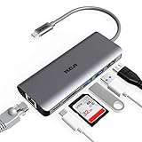 USB C Hub, RCA 6 in 1 USB C Adapter with Ethernet, 4K HDMI, USB C Power Delivery, 2 USB 3.0 Ports, SD Card Reader, Portable Hub for MacBook Pro and Other Type C Laptops