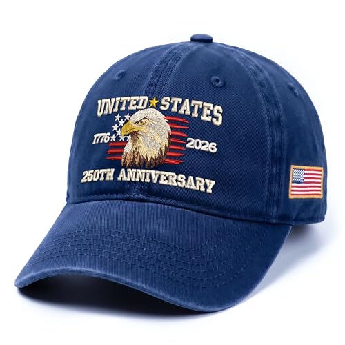 FLAGWIX 250th Anniversary USA Hat - Embroidered American Baseball Cap - Fathers Day 4th of July 250 Hat Gifts for Men Women