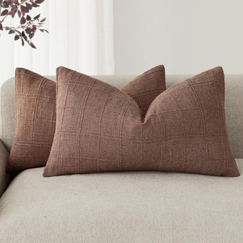 Foindtower Linen Check Lumbar Pillow Cover