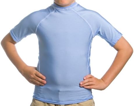 Boys Rash Guard, Short Sleeve UPF 50+ Sun Protective Swim Shirt, Kids and Toddler Swimming Tees, Made in USA (X-Large / 14-16, California Light Blue)