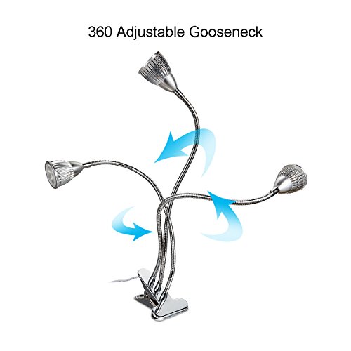 Premium UARZT Triple Head LED Grow Light 15W LED Grow Lamp W/360 Adjustable Gooseneck LED Grow Lights high Yield for Indoor Plants, Plant Growing, Hydroponic Garden, Greenhouses, Gardening, Office - Thumbnail 2