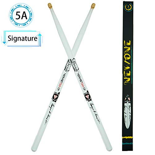 Drum Sticks 5A American Hickory Wood Tip Signature Drumsticks for Kids Adults Practicing from Berklee College Professor(1 Pair, White)