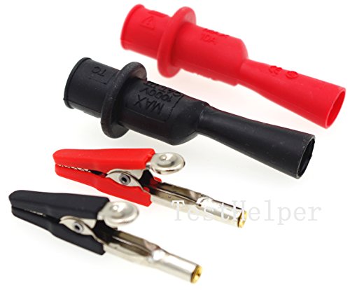 TestHelper AC15 Insulated Test Probe Push On Alligator Clips Crocodile Clamps for Test Leads
