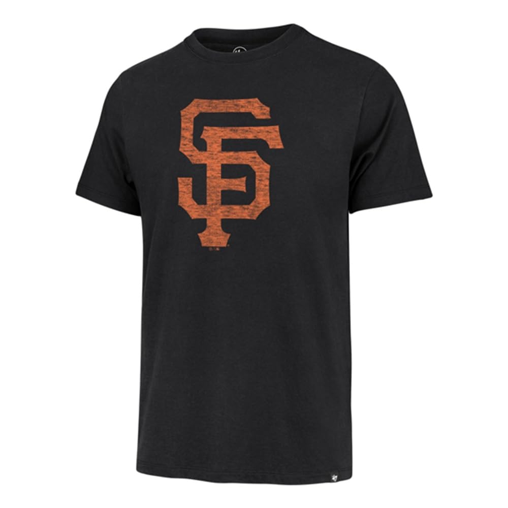 47 MLB Men's Team Color Distressed Imprint Primary Logo Wordmark Short Sleeve Baseball T-Shirt (US, Alpha, XX-Large, Regular, Regular, Black, San Francisco Giants) Image