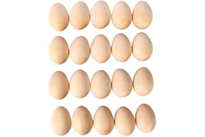 Wooden Eggs, 20 Pcs Unfinished Wooden Easter Craft Eggs, Display, Smooth Unpainted, Ready to Paint and Decorate,2” x 1-3/8”
