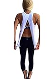 Mazonyi Women's Summer Open Back Tank Top Stretchy Casual Workout Shirt Sleeveless Gym Split Back Blouse Tops White S