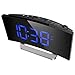 Digital Projection Clock, TopElek FM Radio Alarm Clock with USB Charging Port, Dual Alarms, Snooze Function, [Curved-Screen] 5-inch Large LED Display with Dimmer, 12/24 Hours, Backup Battery-Blue