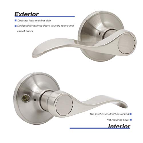 Passage Door Knob Handles， Interior Doors Hall/Closet Keyless Door Knob Handle Sets with Satin Nickel Finish-Removable Plate for Old Doors with Round Plate, 1 Pack - Thumbnail 3