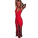 Sexy Women Deep V-Neck Boho Bandage Evening Party Dress Beach Dresses (S, Red)
