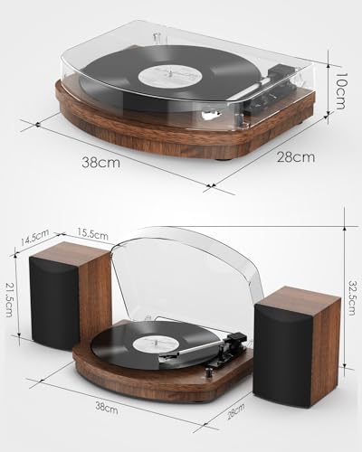 Vinyl Turntable with Two Stereo Speakers, Wireless Belt Drive Turntable 3 Speeds AT-3600L Cartridge Vintage RCA Output