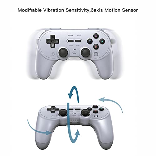 8Bitdo Pro 2 Bluetooth Controller - Hall Effect Joystick Update, for Switch/Switch 2, Windows, Apple, Android, Steam Deck, and Raspberry Pi (Gray Edition)