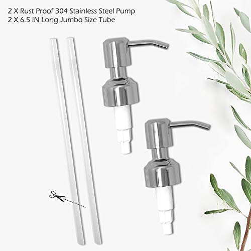 JASAI Durable 304 Rust Proof Stainless Steel Soap Pump, Kitchen Soap Dispenser Pump Replacement for Regular Mouth Bottle, 2 Pack - Thumbnail 2