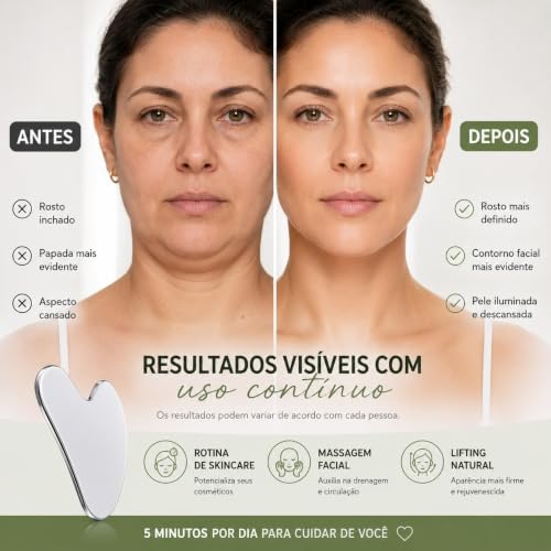 Pedra Gua Sha Inox Profissional – Massageador Facial e Corporal Anatômico, Drenagem Linfática e Lifting Natural, Aço Inoxidável Médico, Reutilizável e Higiênico (Inclui Bolsinha Protetora)