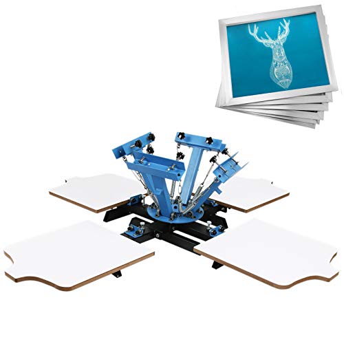 VEVOR Screen Printing Press 4 Color 4 Station and 6 Pieces 18x20 Inch Aluminum Silk Screen