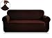 CHUN YI Stretch Loveseat Sofa Slipcover 1 Piece Couch Cover, 2 Seater Settee Coat Soft with Elastic Bottom, Checks Spandex Jacquard Fabric,Medium,Chocolate