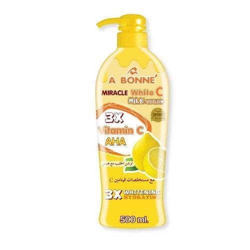 A BONNE MIRACLE WHITE C MILK VIT C AHA WHITENING LOTION X3 GLUTATHIONE UV PROTECTION 500 ml