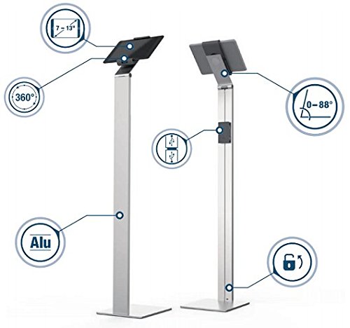Durable Floor Stand Tablet Holder, Silver/Charcoal