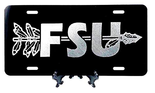 Diamond Etched FSU Seminoles Spear 2 Logo Car Tag on Aluminum License Plate