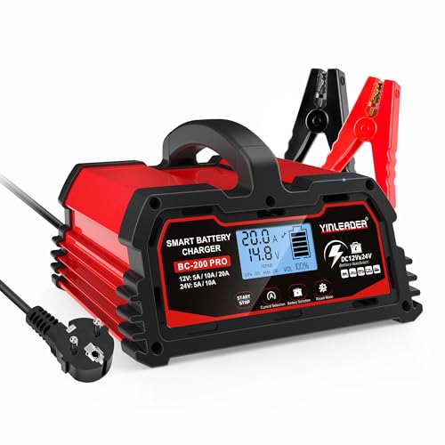 Car Battery Charger 20A 12V/24V 10A Intelligent Automatic with LCD Display for Motorcycle and 12V LiFePO4