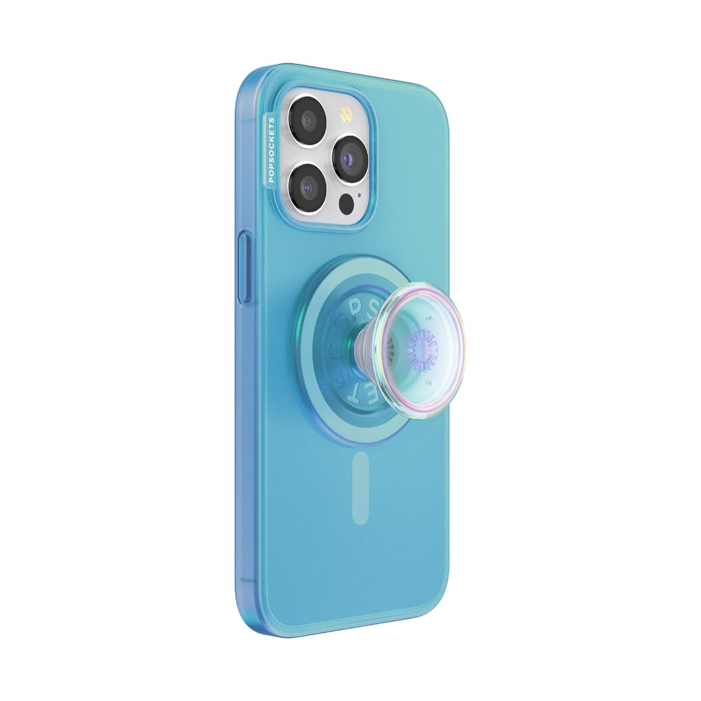 PopSockets iPhone 15 Pro Max Case with Phone Grip and Slide Compatible with MagSafe, Phone Case for iPhone 15 Pro Max, Wireless Charging Compatible - Opalescent Blue