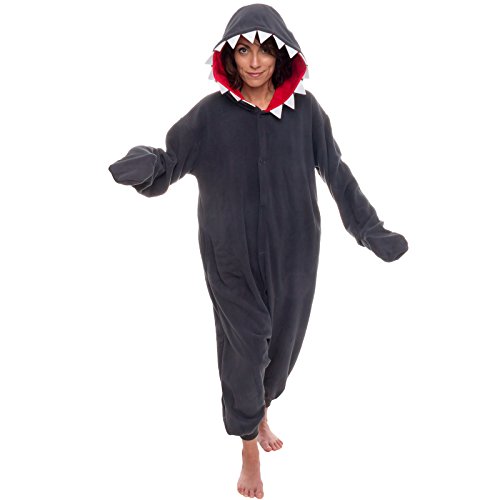 Silver Lilly Unisex Adult Pajamas - Plush One Piece Cosplay Shark Animal Costume