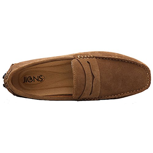 JIONS Men's Driving Penny Loafers Suede Driver Moccasins Slip On Flats Casual Dress Boat Shoes Khaki 9 D(M) US / EU 42 - Thumbnail 4