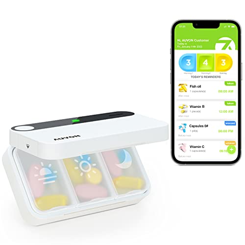 AUVON Bluetooth Smart Pill Box with Alarm & Phone Notification ...