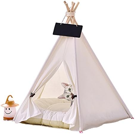 Small Cat Dog Pet Portable Teepee House Tent Bed Blue /Red Stripe House with Bed Mat Breathable / Washable