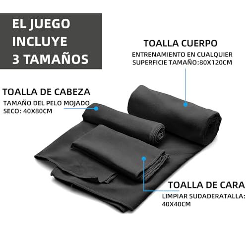 Toalla Microfibra Secado Rápido 3 Pack, Toalla Natacion Super Absorbente Toalla Gym de Baño Suave y Ligero para Natacion, Toalla de Viaje Ligera y Portatil para Natacion, Deporte, Baño, Viajes, Negro