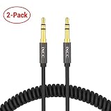 Coiled Aux Cord for Car [Ultra-Slim], iXCC 2-Pack Male to Male 3.5mm Auxiliary Stereo Audio Cable with Gold Plated Connectors for All 3.5mm-Enabled Smartphones, Tablet and MP3 Players(5Feet Streched)