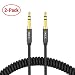 Coiled Aux Cord for Car [Ultra-Slim], iXCC 2-Pack Male to Male 3.5mm Auxiliary Stereo Audio Cable with Gold Plated Connectors for All 3.5mm-Enabled Smartphones, Tablet and MP3 Players(5Feet Streched)