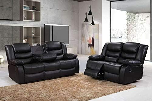 Novomil Roma Leather Recliner Sofa Corner 3+2 (3+2 Seat Sofa Suite, Black)