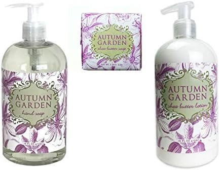 Greenwich Bay Trading Company Autumn Collection Bundle: Autumn Garden - 16 Ounce Shea Butter Lotion + 16 Ounce Hand Soap + 1.9oz Wrapped Soap