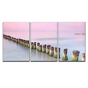 3 Piece Canvas Wall Art - Calmness Beautiful Sunset at Baltic Sea - Modern Home Art Stretched and Framed Ready to Hang - 16"x24"x3 Panels