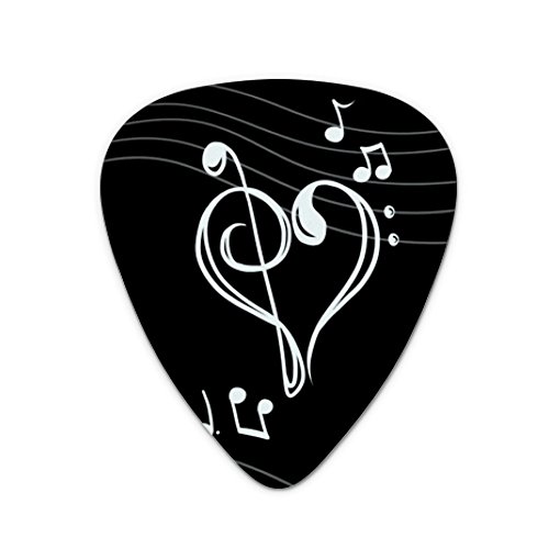 Treble Bass Clef Heart Music Black Novelty Guitar Picks Medium Gauge - Set of 6