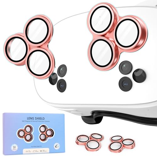 Camera Lens Protector Film for Meta/Oculus Quest 3s, VR Accessories Lens Cover, 9H Tempered Glass, Aluminum Alloy Frame, 360° All-round Protection, HD Anti-Scratch Accessories for Quest 3s (Rose Gold)