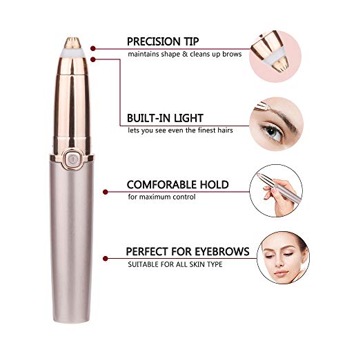 Eyebrow Hair Remover, DreamCatching Electric Eyebrow Trimmer Epilator for Women, Portable Painless Eyebrow Razor with Light (Battery Not Included), Rose Gold - Thumbnail 2