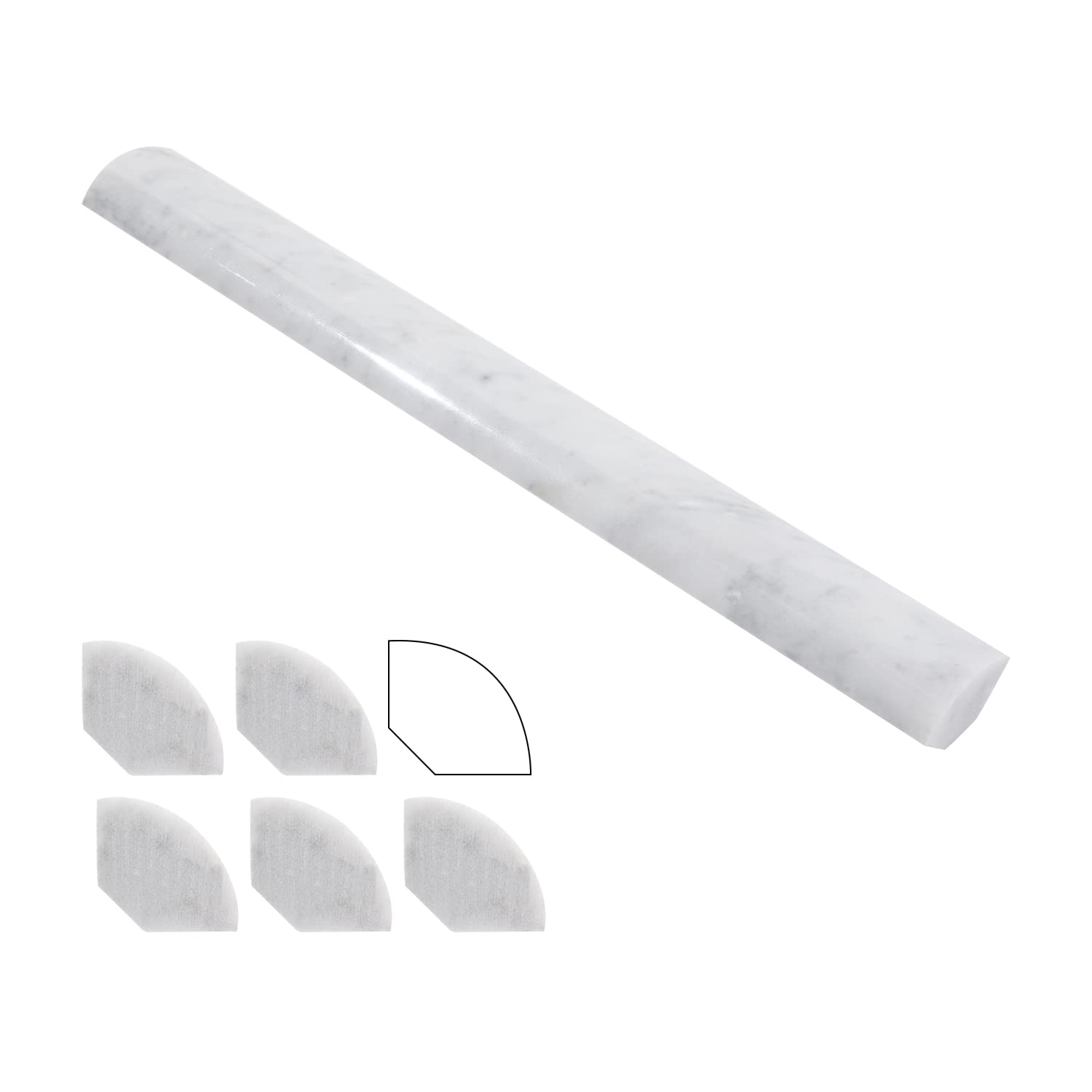 Photo 1 of Lovdeco Carrara 1" X 12" Marble Quarter Round Tile Liner, Edge Trim Molding for Shower and Backsplash, Bullnose Tile Trim Polished, 6 Pcs/Box