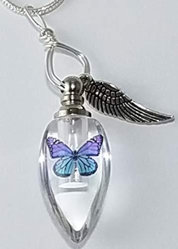 Cremation Urn Bead Butterfly Angel Wing Sympathy Gift Sterling Silver Necklace - Thumbnail 2