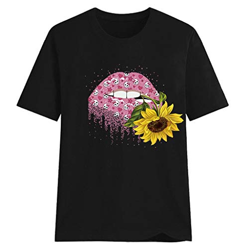 Plus Size Tops for Women,LuluZanm Sales! Ladies Summer Lips Printed Blouse Loose Fashion O Neck Soft Basic T-Shirt