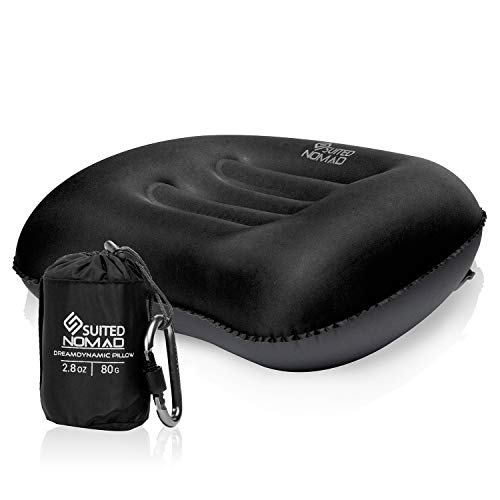 SuitedNomad Inflatable Camping Pillow-Ultralight Backpacking Blow Up Travel Pillow-Comfortable,Ergonomic Neck&Lumbar Support-Great for Camp,Hiking,Tent,Beach (Black)