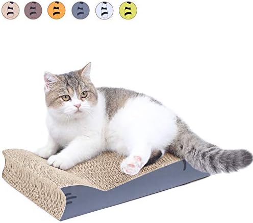 AMZNOVA Cat Scratcher Cardboard, Double Thickness Scratching Pad, Cat Shaped Corrugated Scratch Lounge with Catnip