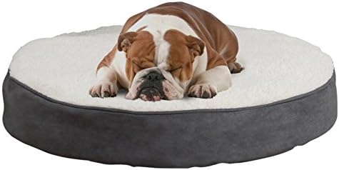 Gray Medium Round Pet Bed Memory Foam Pillow Top Reversible