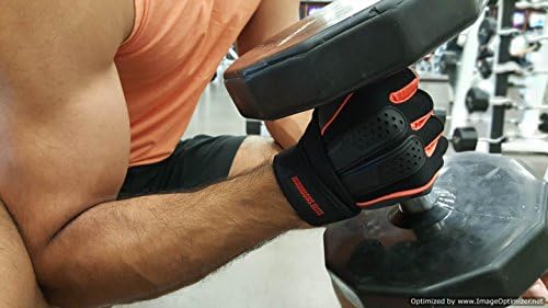 Workout Exercise Gloves for Gym Weightlifting &amp; Crossfit Training - Bodybuilding Gloves for Men &amp; Women W. Wrist Strap Support - Breathable Comfort Workout Gloves for Physical Fitness (Orange, Medium)