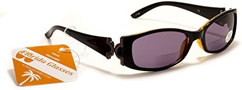 Eva Longoria Bifocal Fashion Sunglasses for Women and Reading Glasses in One with Magnifier Inserts +150, 200, 250, 300 Reader Sun Glasses (Strength +3.00, Black & Honey Frame w/ Smoke)