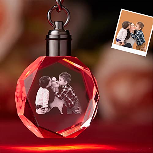 Crystal Keychain Photo Lighted Custom Crystal Picture Etched Key Chain Personaized 3D Laser Engraved Crystal Keyring Gift