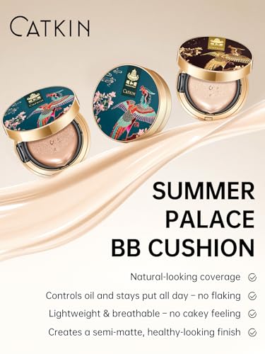 CATKIN Cushion Makeup Foundation, Lightweight and Durable Formula, Anti-Aging, Natural Effect, 7 in 1 Herbal Extracts, Transparent Satin Finish, Refills Included, 13g*2