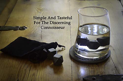 Whiskey Rocks, Gift Set Of 6 Diamond Shaped and Polished Stones, Made of Natural Basalt Stone, Keep Your Drink Ice Cold Without Dilution, Engraved Wood Box with Velvet Bag For Refrigeration - Image 8