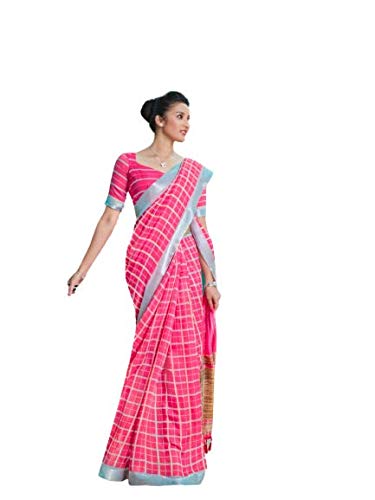 womens cotton saree with Silver Border and with unstitched blouse piece