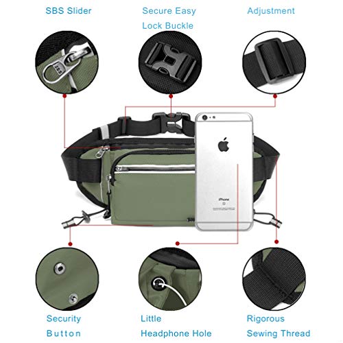 Reflective Run Running Pouch Belt Belts Bag Mens Gym Fanny Waist Pack Packs Waterproof Jogging Phone Workout Small Bags to Exercise Water Holder Light For Hiking Men Accessories Women phone Army Green